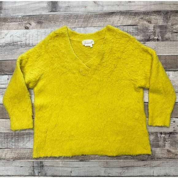 Anthropologie Simone Yellow V Neck Merino Wool Blend Long Sleeve Sweater | Small - Picture 2 of 8